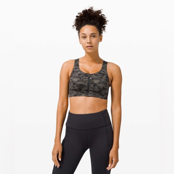Lululemon Enlite Bra Zip Front High Support in Collage Camo Mini Black Size 32B - Picture 1 of 9